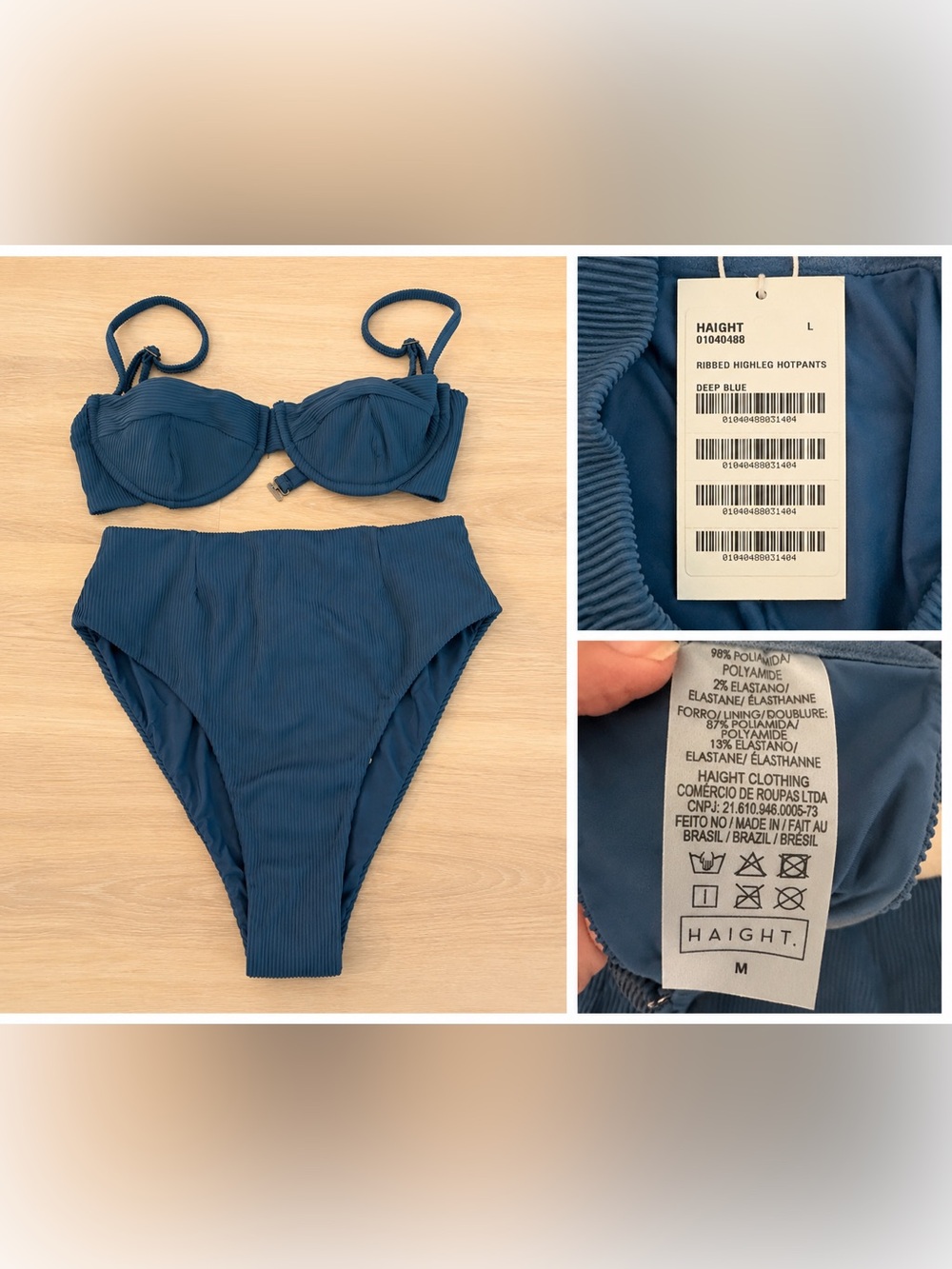 Haight Deep Blue Ribbed High-Waist Bikini Set